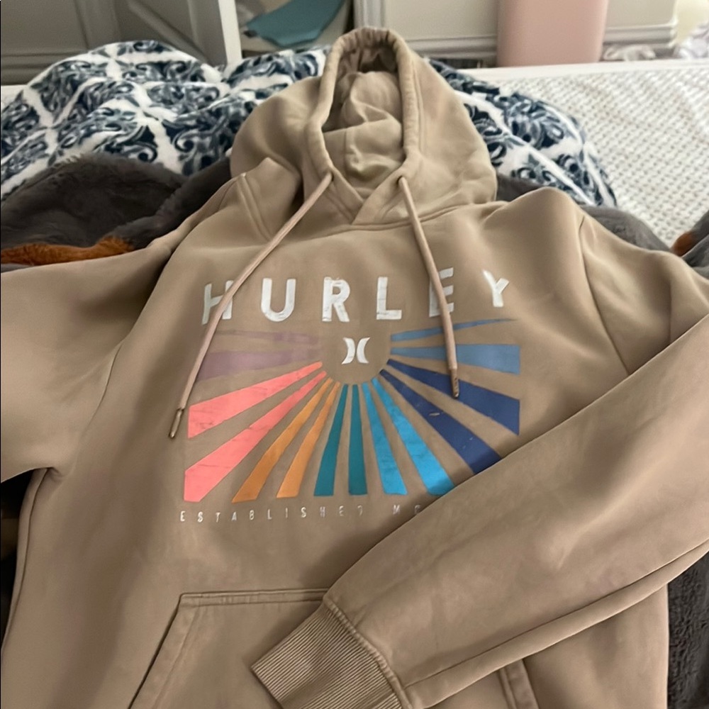 Hurley Tan Hoodie with Colorful Logo